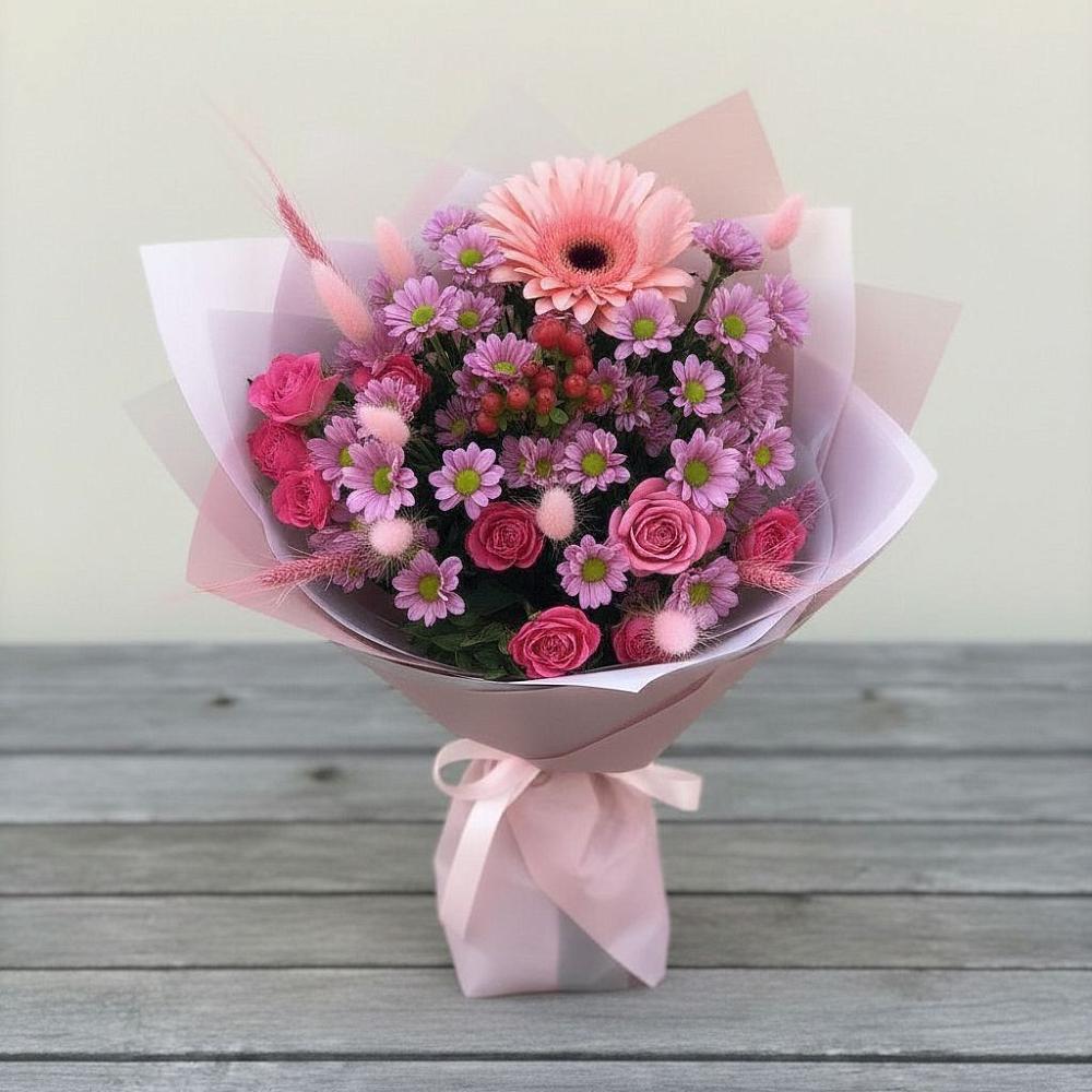 Букет цветов из: Розы, Герберы и Хризантемы в Рыбинске