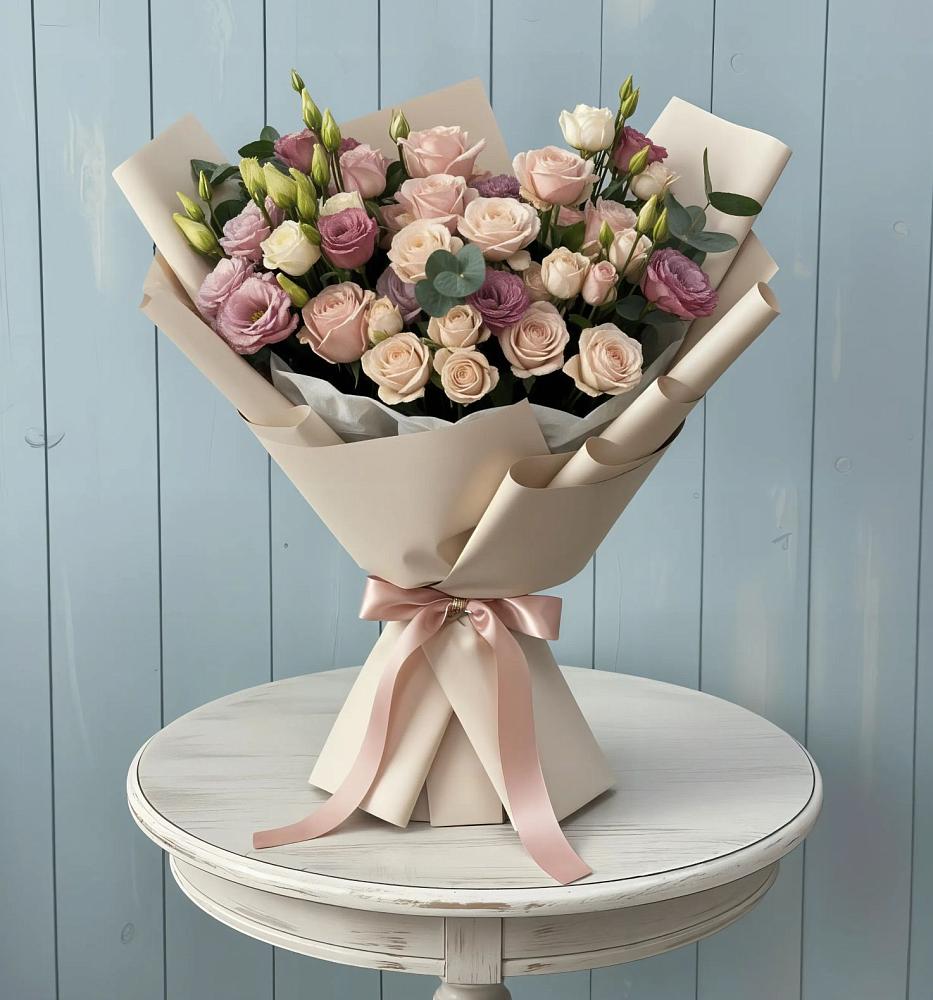 Букет цветов из: Розы и Лизиантусы в Рыбинске