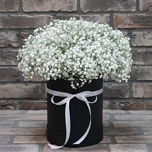 Цветочная композиция из Гипсофила в шляпной коробке в Рыбинске